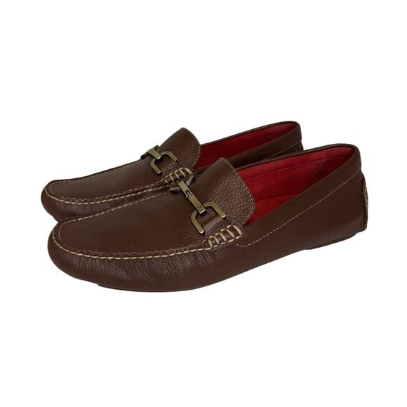 Donald Pliner Mens 10M Brown Leather Viro Driving Moccasinsr Loafers Inner Suede